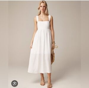 J.Crew Squareneck midi dress in linen white 12 $148